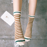 Korean Striped Knitting Long Socks Winter Fall Novelty Pinstripe Warm Thermal Cotton Socks For Women Men