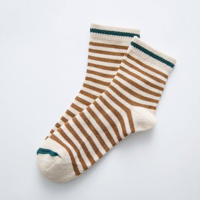 Korean Striped Knitting Long Socks Winter Fall Novelty Pinstripe Warm Thermal Cotton Socks For Women Men