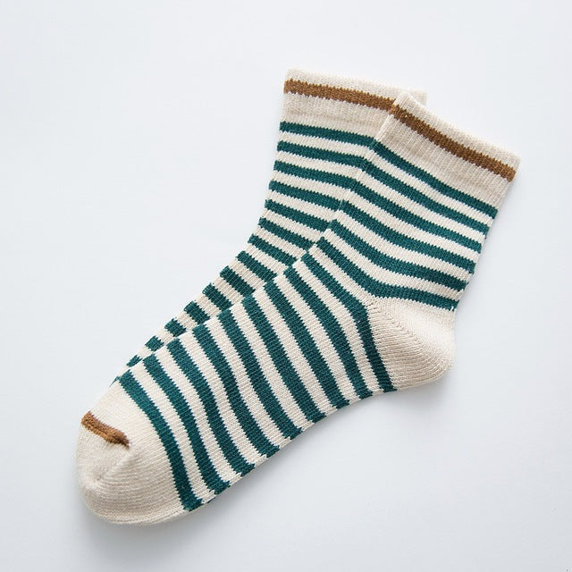 Korean Striped Knitting Long Socks Winter Fall Novelty Pinstripe Warm Thermal Cotton Socks For Women Men