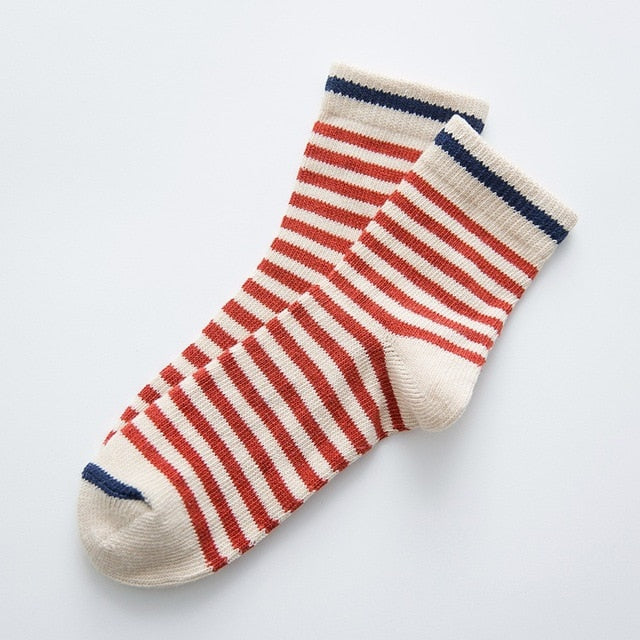 Korean Striped Knitting Long Socks Winter Fall Novelty Pinstripe Warm Thermal Cotton Socks For Women Men